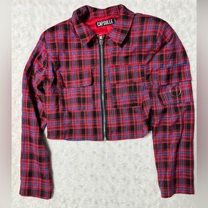 CAPSULLE Red Plaid Cropped Zip Jacket